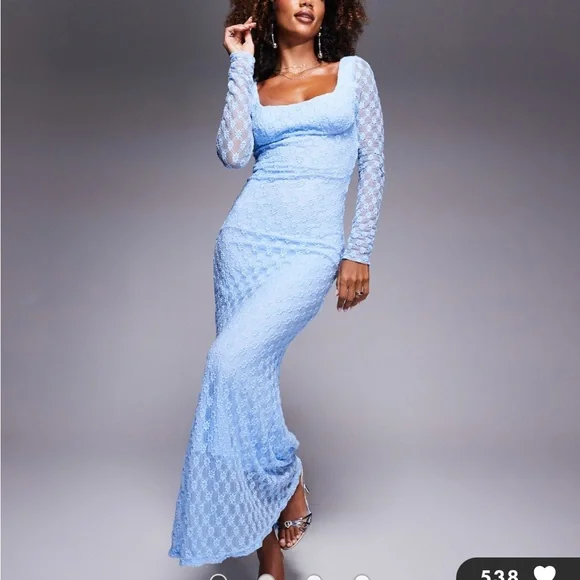 Okinawa Prefecture Fae Lace Dress Bardot Adoni Mesh Midi Dress In Mid Blue  Bardot